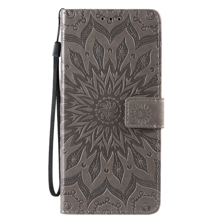 Imprint Sunflower Wallet Stand Leather Cover with Strap for Samsung Galaxy S20 Ultra/S11 Plus - Brown-2