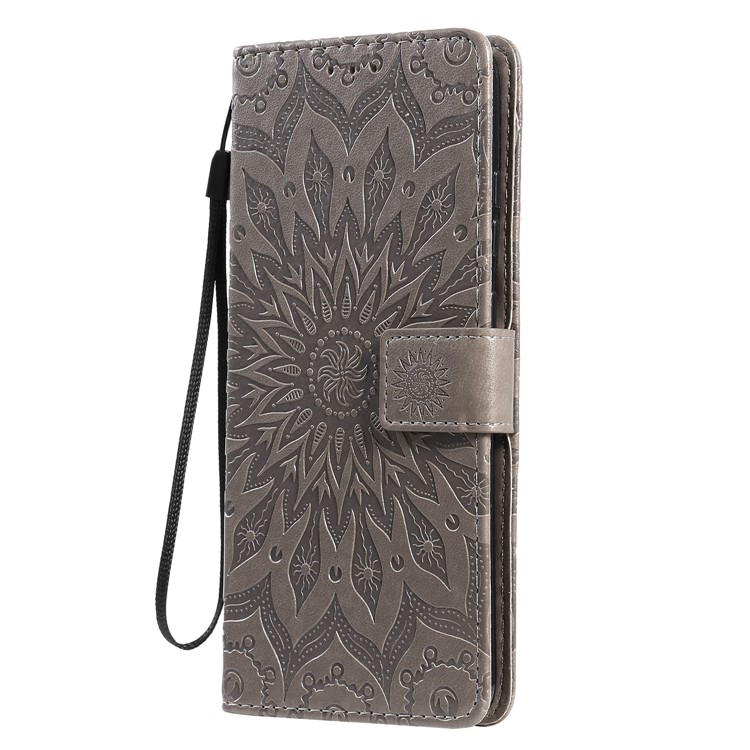 Imprint Sunflower Wallet Stand Leather Cover with Strap for Samsung Galaxy S20 Ultra/S11 Plus - Brown-3