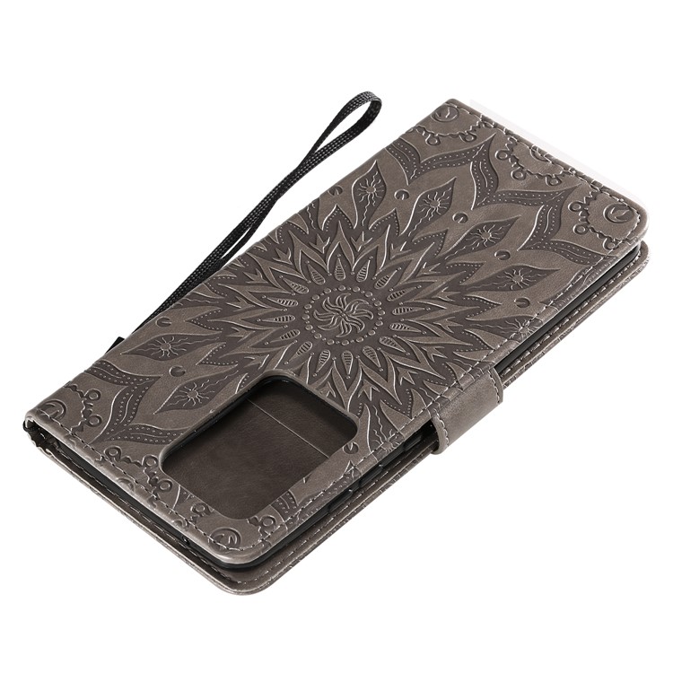 Imprint Sunflower Wallet Stand Leather Cover with Strap for Samsung Galaxy S20 Ultra/S11 Plus - Brown-7