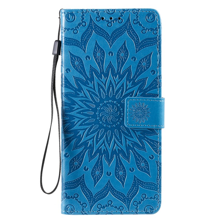 Imprint Sunflower Wallet Stand Leather Cover with Strap for Samsung Galaxy S20 Ultra - Blue-2