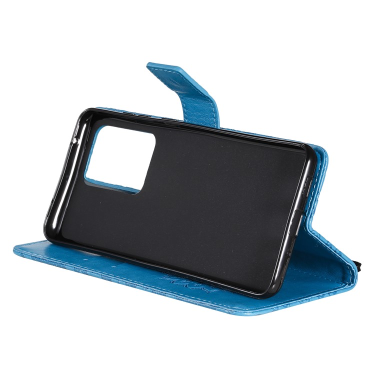Imprint Sunflower Wallet Stand Leather Cover with Strap for Samsung Galaxy S20 Ultra - Blue-9