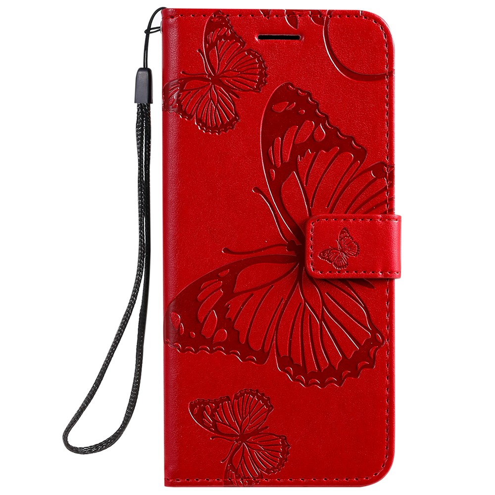 Imprint Butterfly Leather Wallet Case for Samsung Galaxy A51 - Red-2