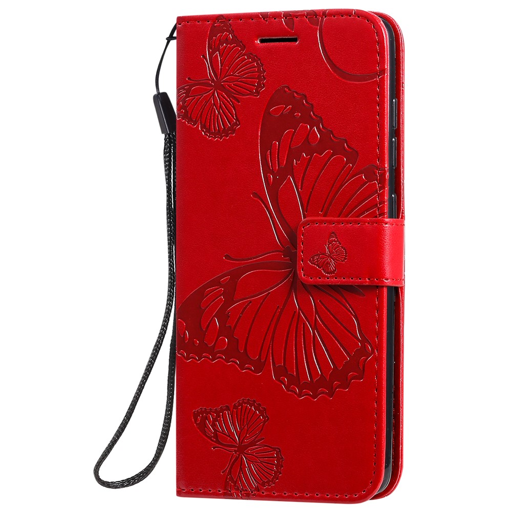 Imprint Butterfly Leather Wallet Case for Samsung Galaxy A51 - Red-3