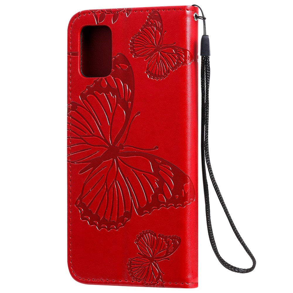 Imprint Butterfly Leather Wallet Case for Samsung Galaxy A51 - Red-4