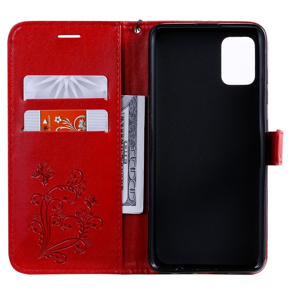 Imprint Butterfly Leather Wallet Case for Samsung Galaxy A51 - Red-5
