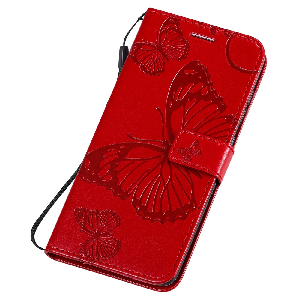 Imprint Butterfly Leather Wallet Case for Samsung Galaxy A51 - Red-6