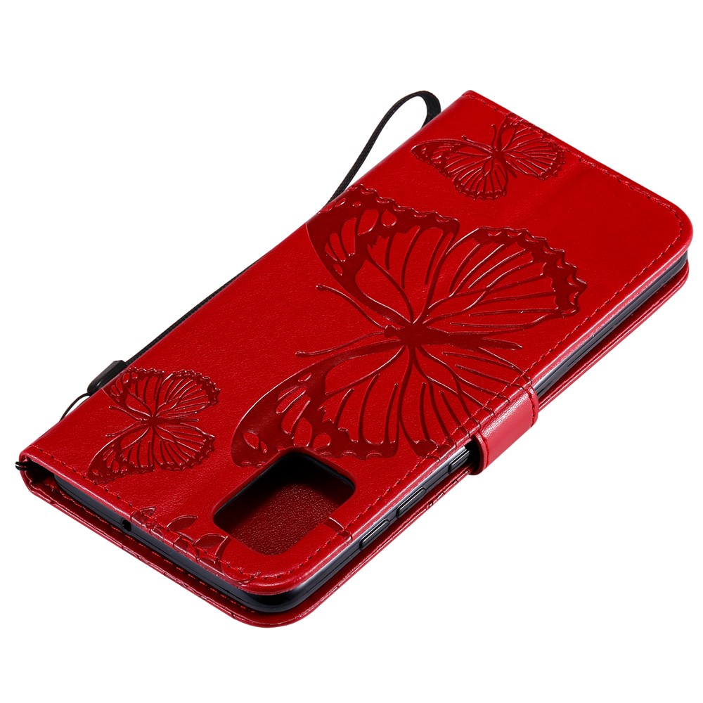 Imprint Butterfly Leather Wallet Case for Samsung Galaxy A51 - Red-7