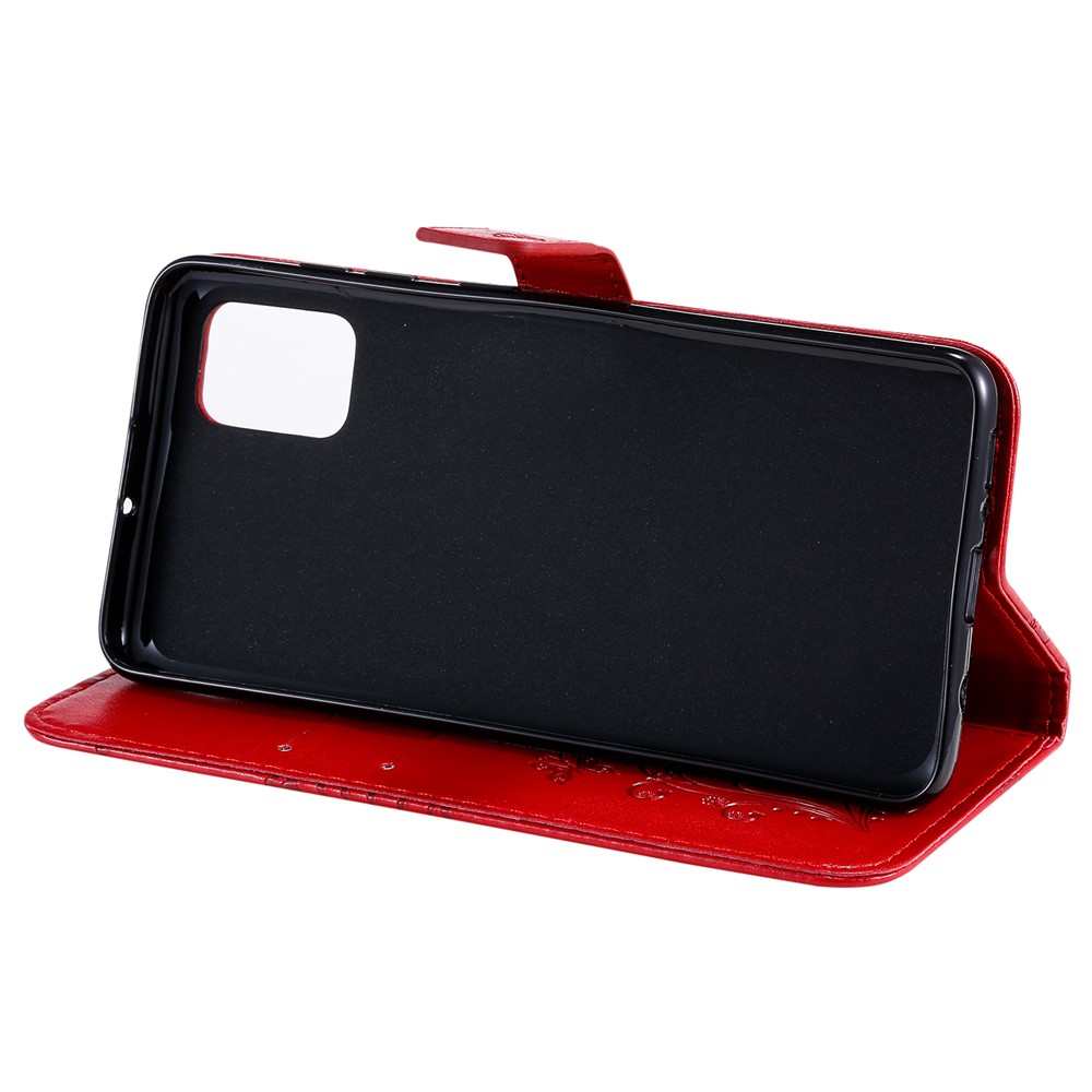 Imprint Butterfly Leather Wallet Case for Samsung Galaxy A51 - Red-8