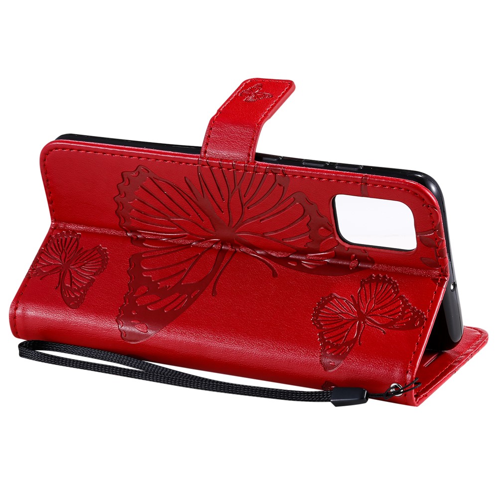 Imprint Butterfly Leather Wallet Case for Samsung Galaxy A51 - Red-9