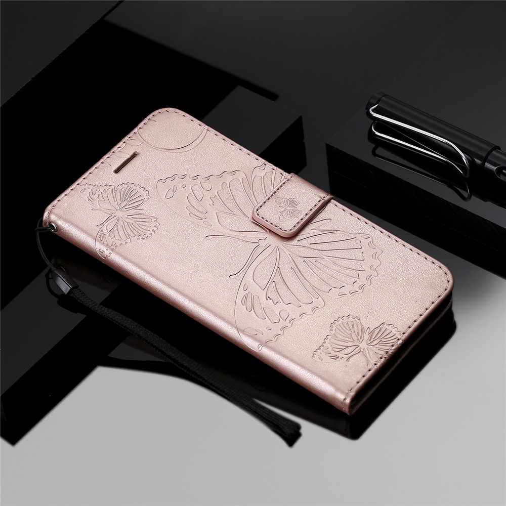 KT Imprinting Flower Series-2 Imprint Butterfly Leather Wallet Case for Samsung Galaxy A51 - Rose Gold-10