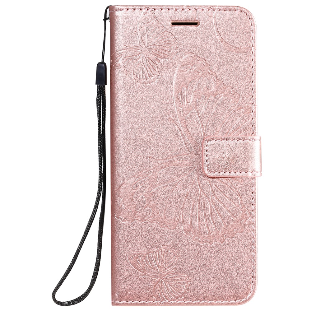 Imprint Butterfly Leather Wallet Case for Samsung Galaxy A51 - Rose Gold-2