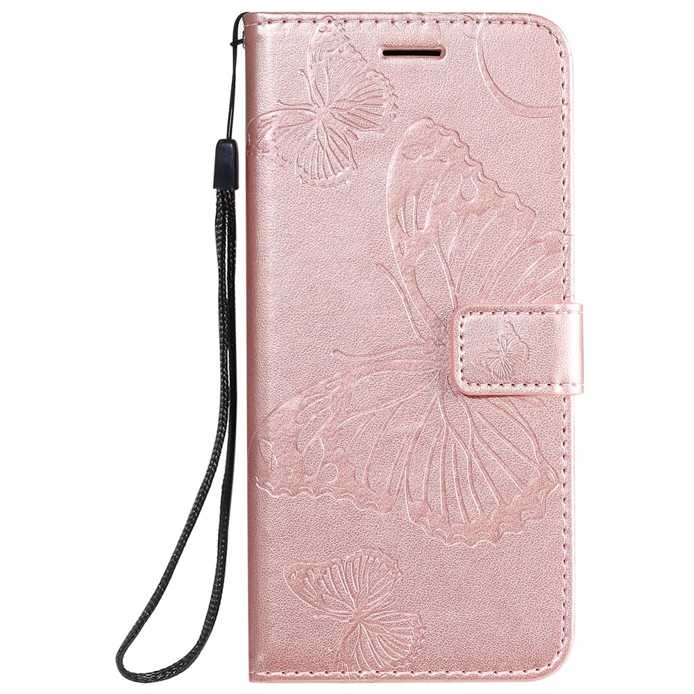 KT Imprinting Flower Series-2 Imprint Butterfly Leather Wallet Case for Samsung Galaxy A51 - Rose Gold-2