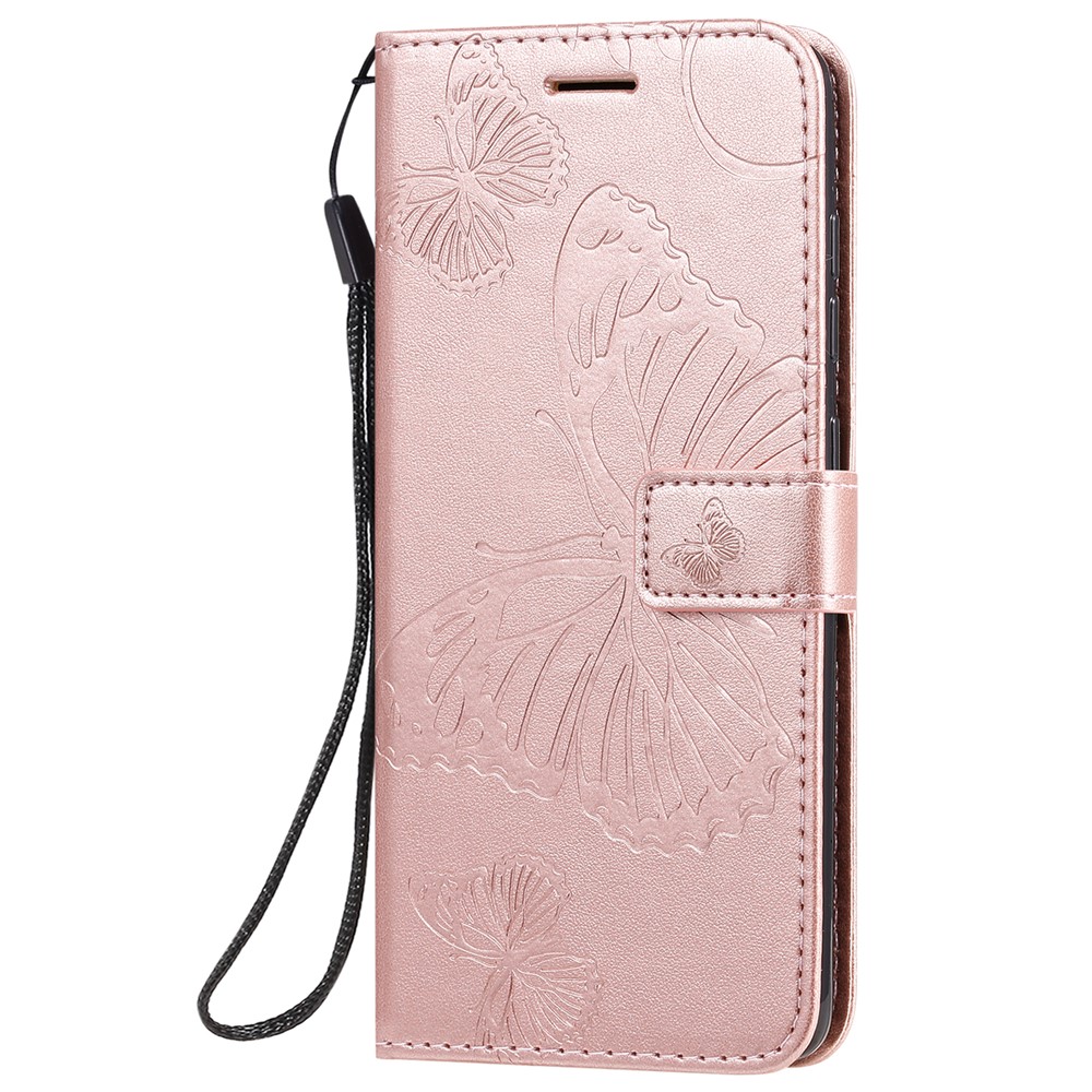 Imprint Butterfly Leather Wallet Case for Samsung Galaxy A51 - Rose Gold-3