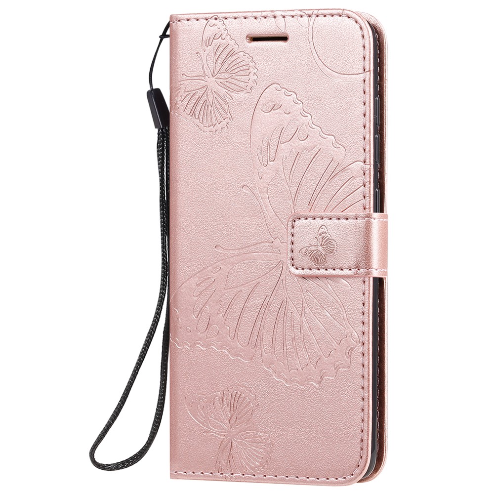 KT Imprinting Flower Series-2 Imprint Butterfly Leather Wallet Case for Samsung Galaxy A51 - Rose Gold-3