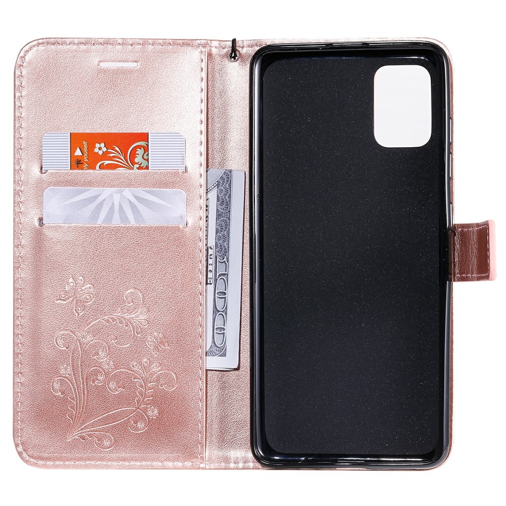 KT Imprinting Flower Series-2 Imprint Butterfly Leather Wallet Case for Samsung Galaxy A51 - Rose Gold-5