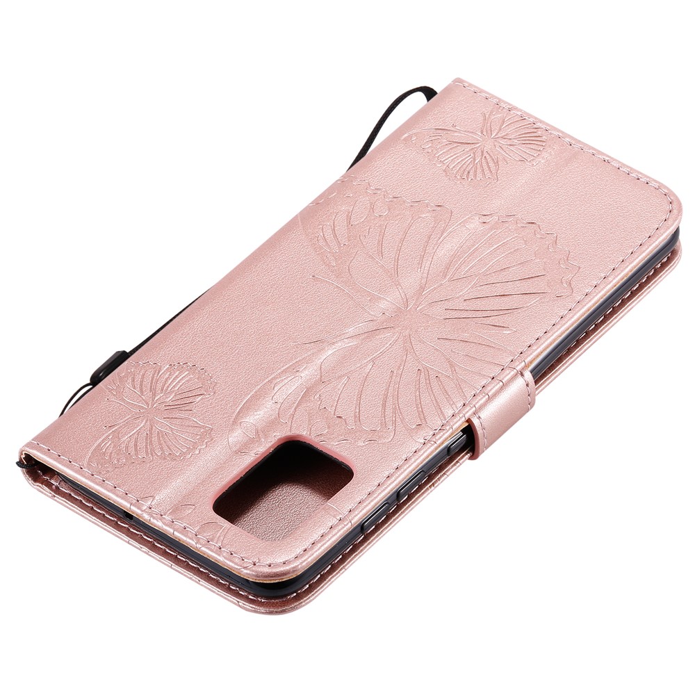 Imprint Butterfly Leather Wallet Case for Samsung Galaxy A51 - Rose Gold-7