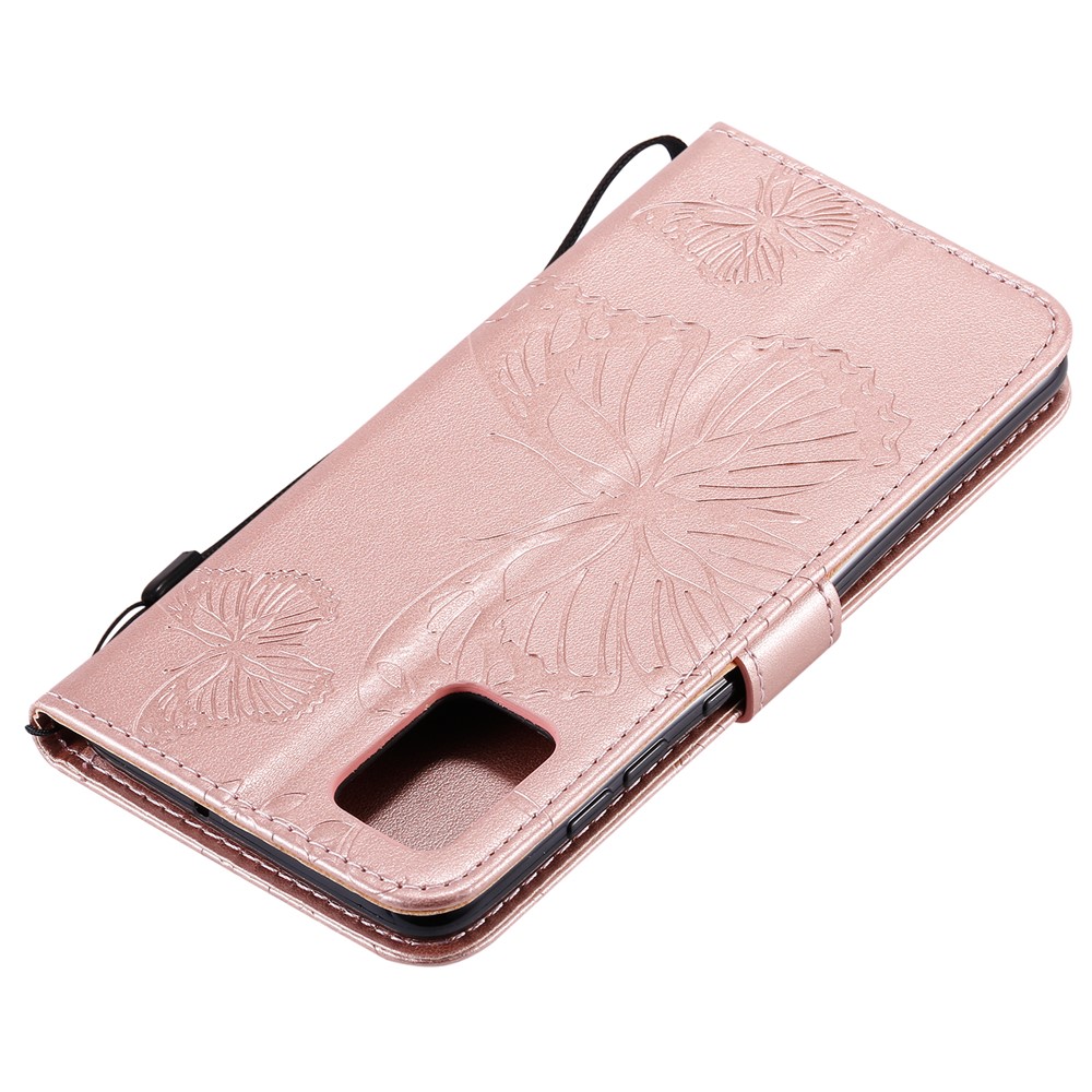 KT Imprinting Flower Series-2 Imprint Butterfly Leather Wallet Case for Samsung Galaxy A51 - Rose Gold-7