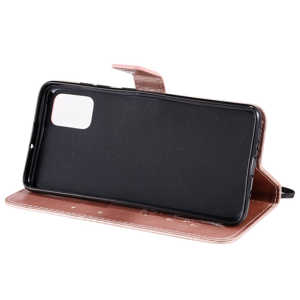 Imprint Butterfly Leather Wallet Case for Samsung Galaxy A51 - Rose Gold-8