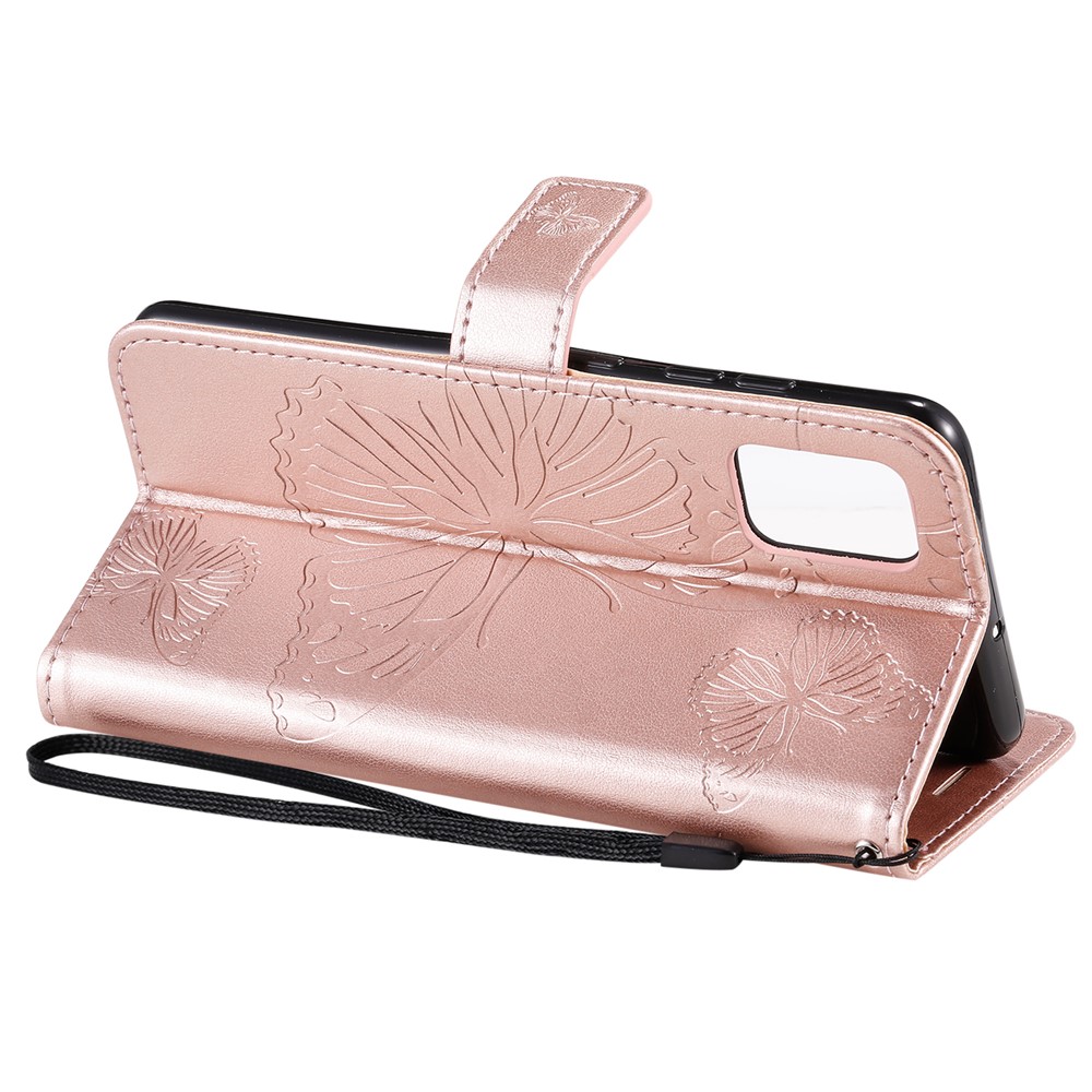 KT Imprinting Flower Series-2 Imprint Butterfly Leather Wallet Case for Samsung Galaxy A51 - Rose Gold-9