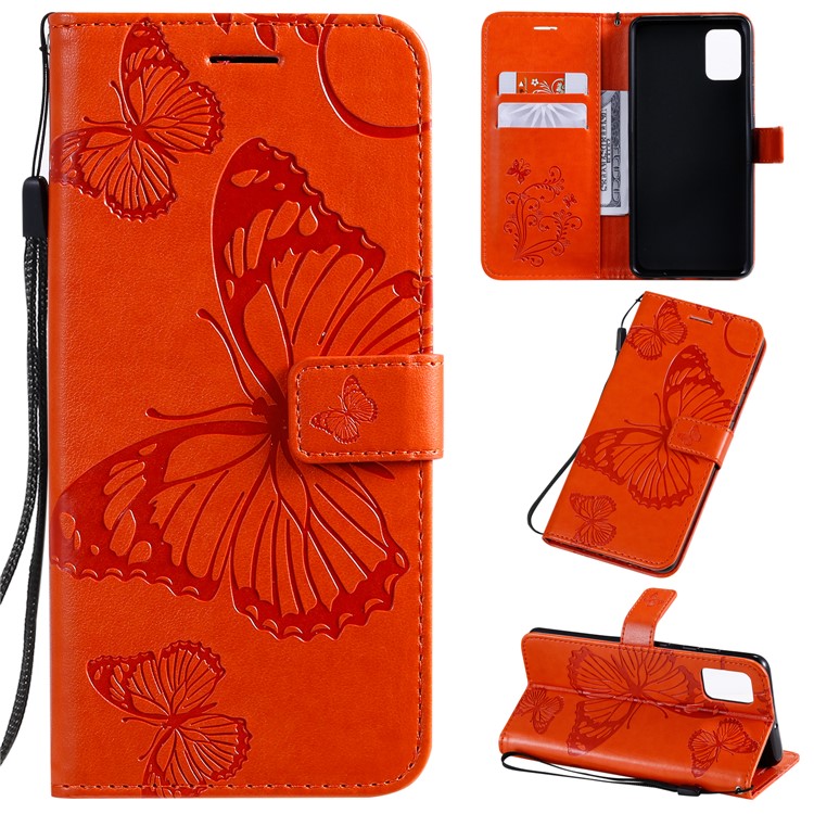 Imprint Butterfly Leather Wallet Case for Samsung Galaxy A51 - Orange-1