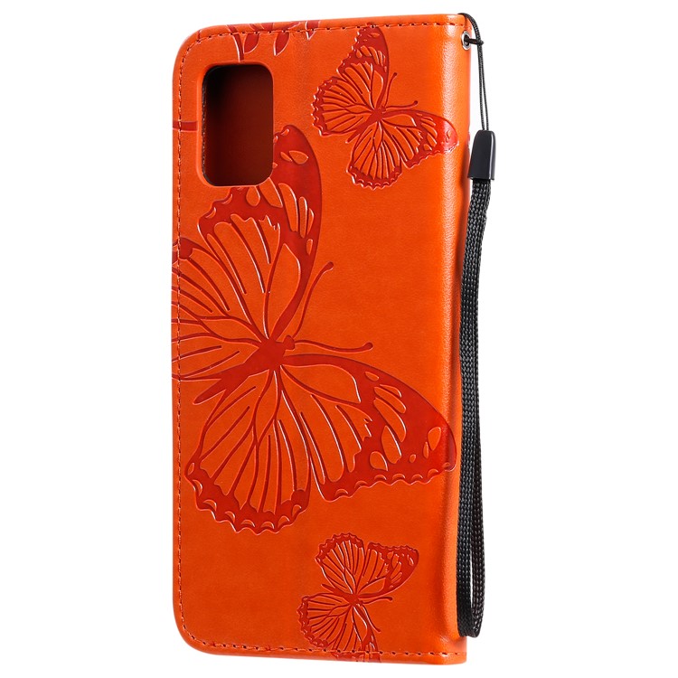 Imprint Butterfly Leather Wallet Case for Samsung Galaxy A51 - Orange-4