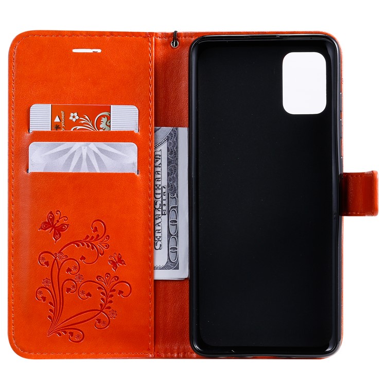 Imprint Butterfly Leather Wallet Case for Samsung Galaxy A51 - Orange-5