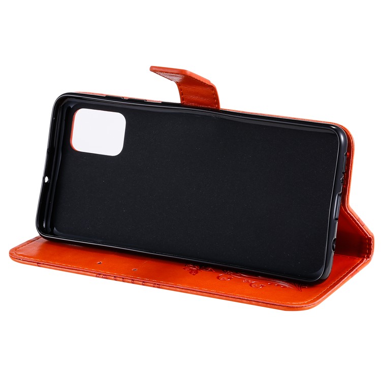 Imprint Butterfly Leather Wallet Case for Samsung Galaxy A51 - Orange-8