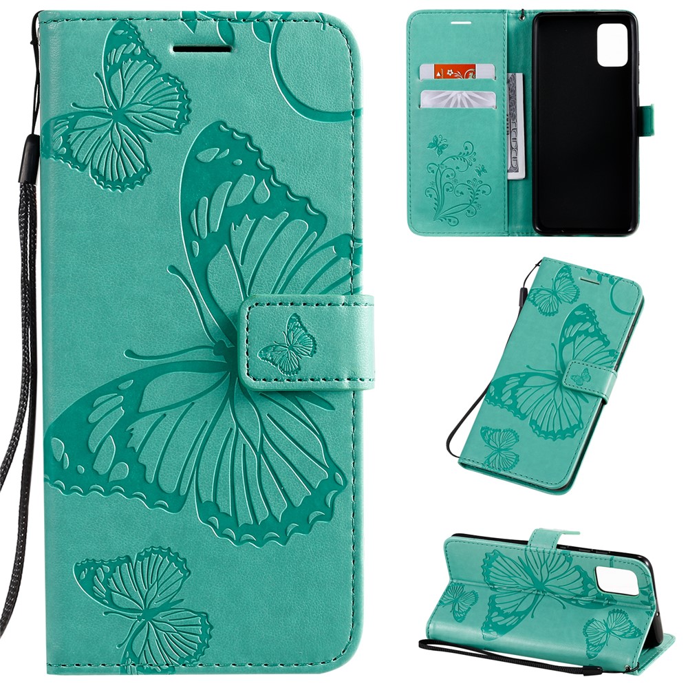 Imprint Butterfly Leather Wallet Case for Samsung Galaxy A51 - Green-1