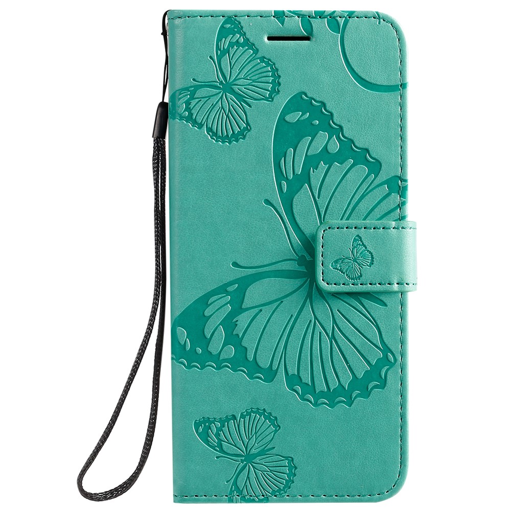 Imprint Butterfly Leather Wallet Case for Samsung Galaxy A51 - Green-2