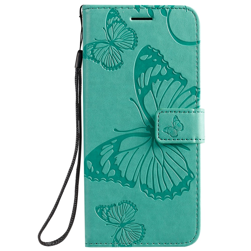 KT Sprudel Blumenserie-2-abdruck Schmetterling Leder Brieftasche Für Samsung Galaxy A51 - Grün-2