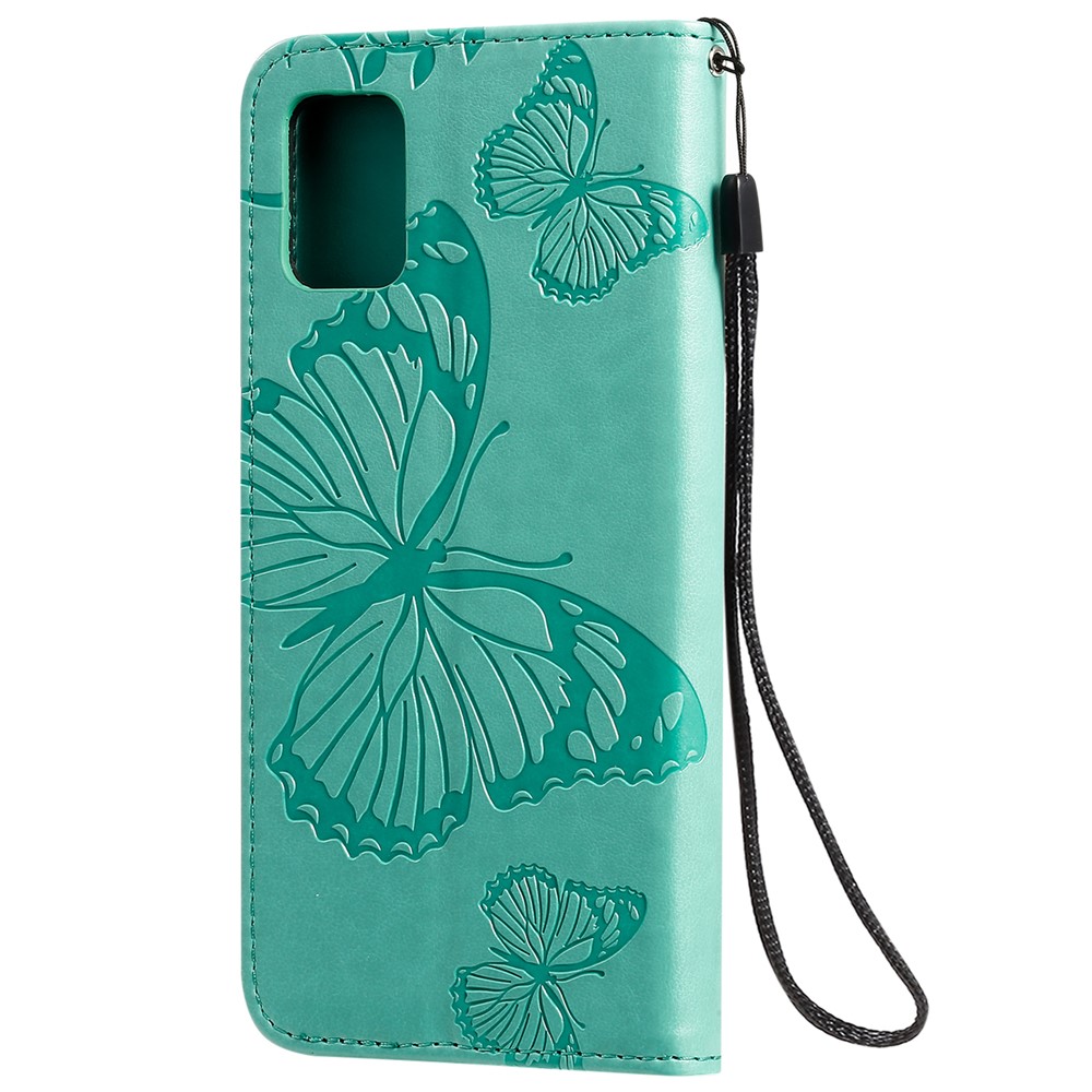 KT Sprudel Blumenserie-2-abdruck Schmetterling Leder Brieftasche Für Samsung Galaxy A51 - Grün