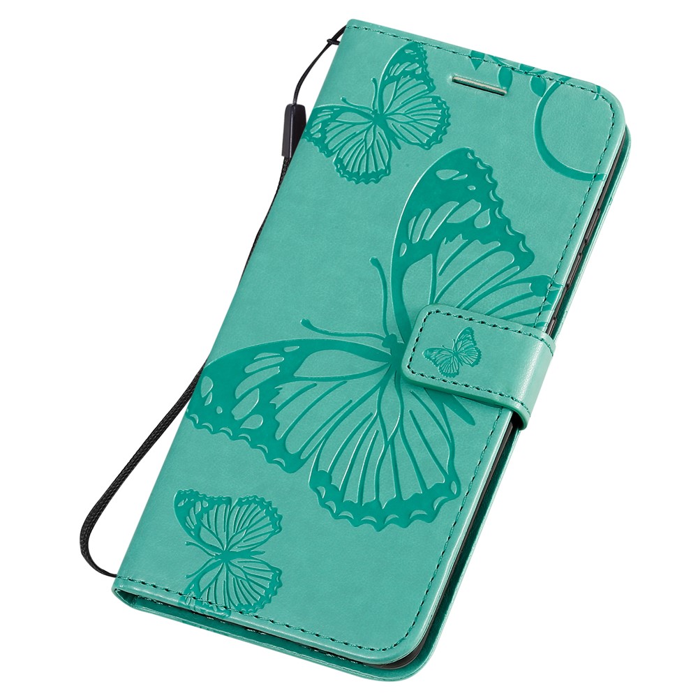 KT Sprudel Blumenserie-2-abdruck Schmetterling Leder Brieftasche Für Samsung Galaxy A51 - Grün-6