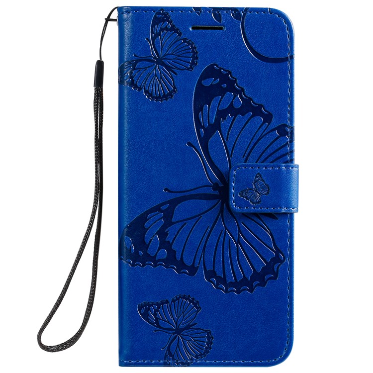 Imprint Butterfly Leather Wallet Case for Samsung Galaxy A51 - Blue-2