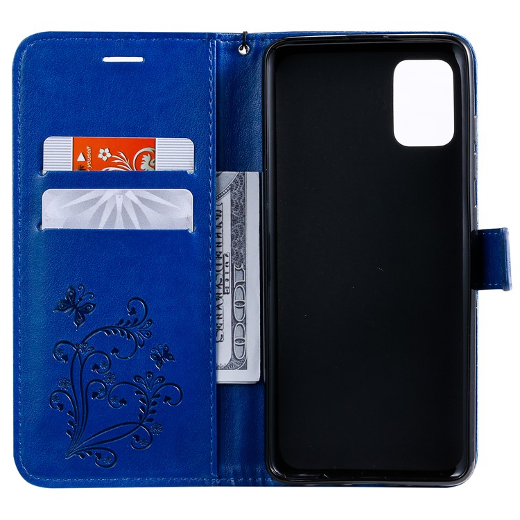 Imprint Butterfly Leather Wallet Case for Samsung Galaxy A51 - Blue-5