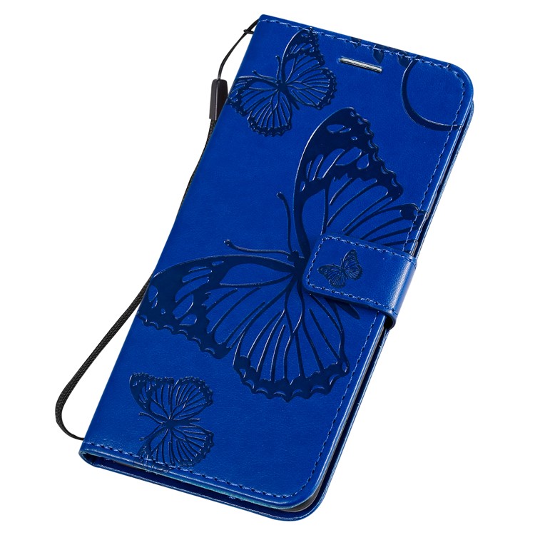 Imprint Butterfly Leather Wallet Case for Samsung Galaxy A51 - Blue-6