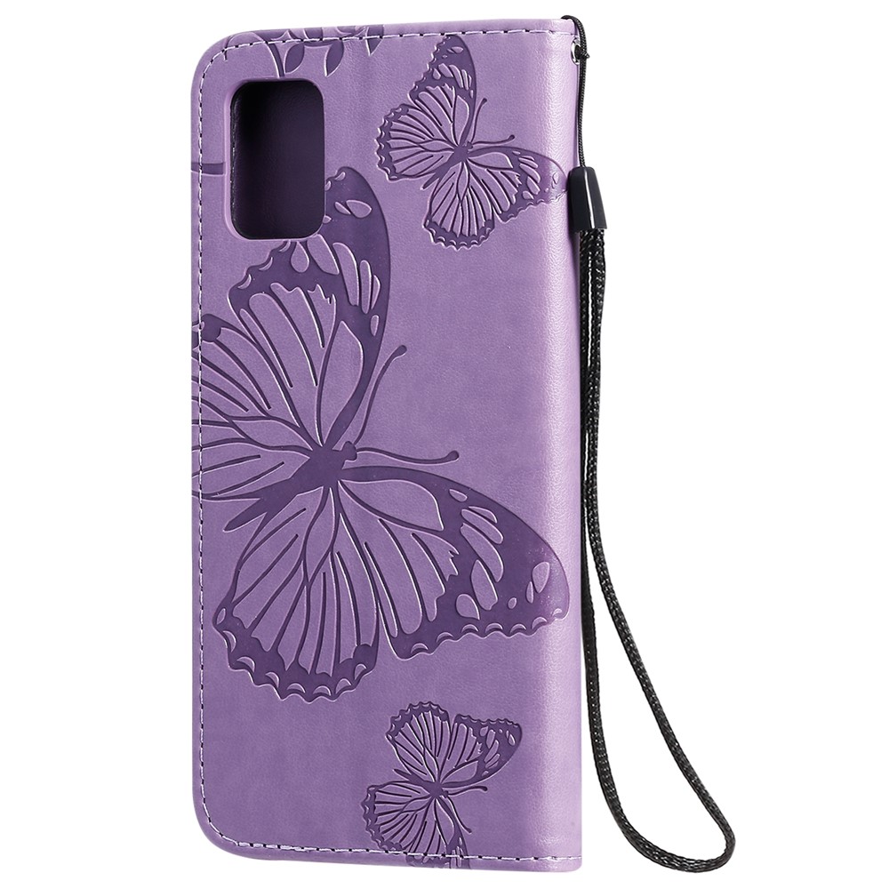 Imprint Butterfly Leather Wallet Case for Samsung Galaxy A51 - Purple-4