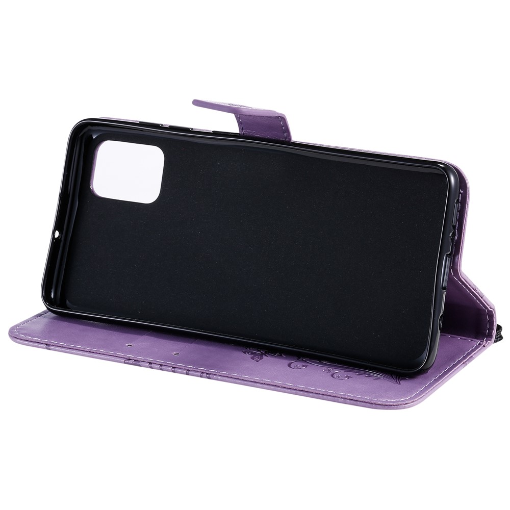 Imprint Butterfly Leather Wallet Case for Samsung Galaxy A51 - Purple-8