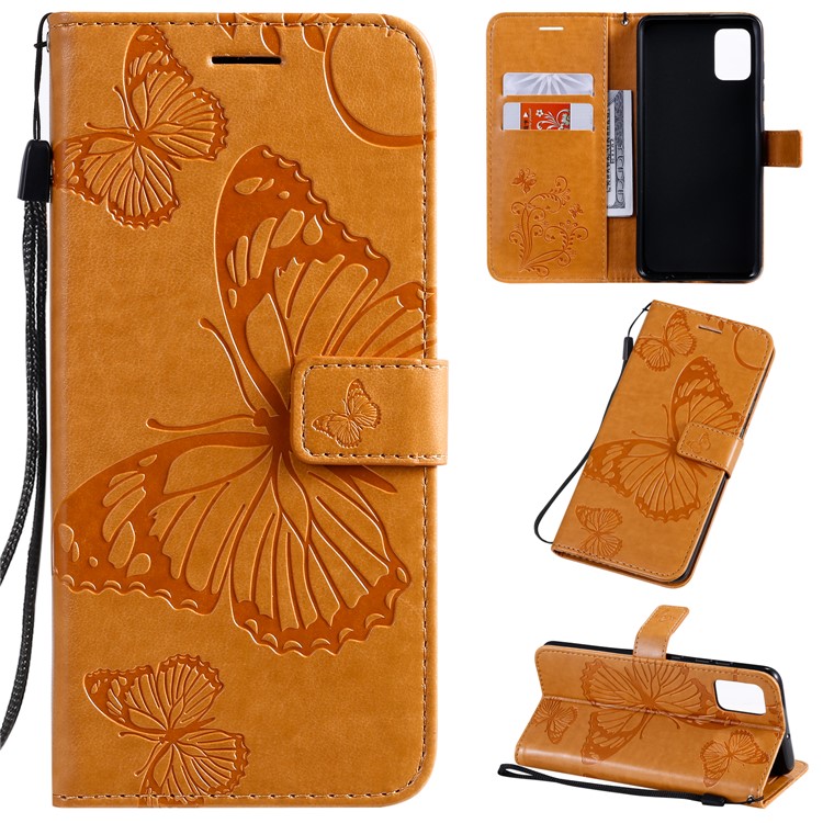 Imprint Butterfly Leather Wallet Case for Samsung Galaxy A51 - Brown-1