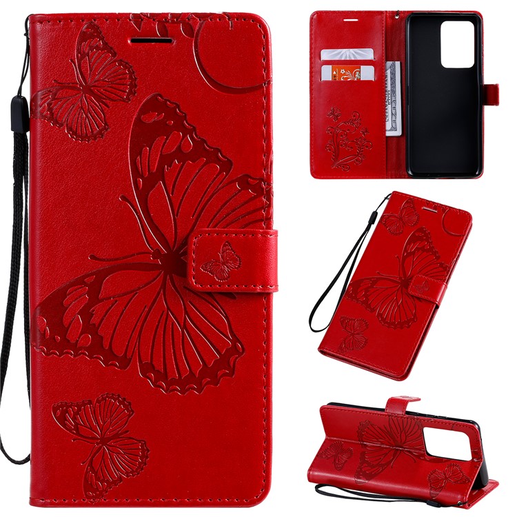 Imprint Butterfly Leather Wallet Case for Samsung Galaxy S20 Ultra/S11 Plus - Red-1