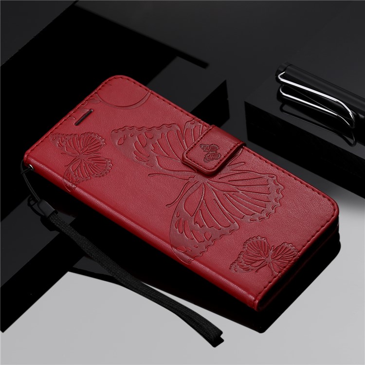 Imprint Butterfly Leather Wallet Case for Samsung Galaxy S20 Ultra/S11 Plus - Red-10