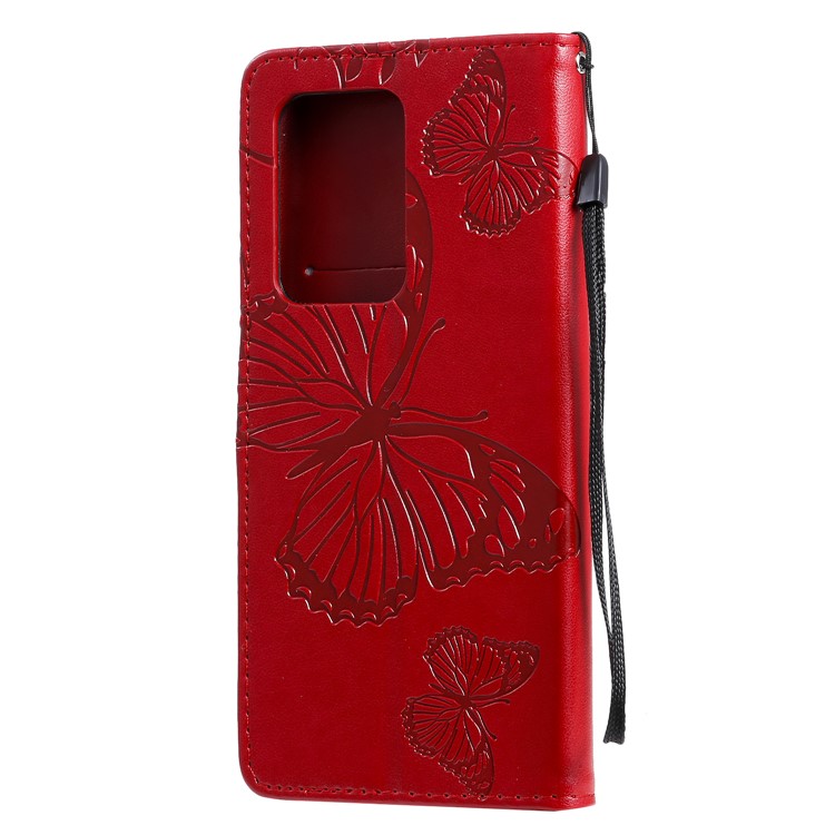 Imprint Butterfly Leather Wallet Case for Samsung Galaxy S20 Ultra/S11 Plus - Red-4