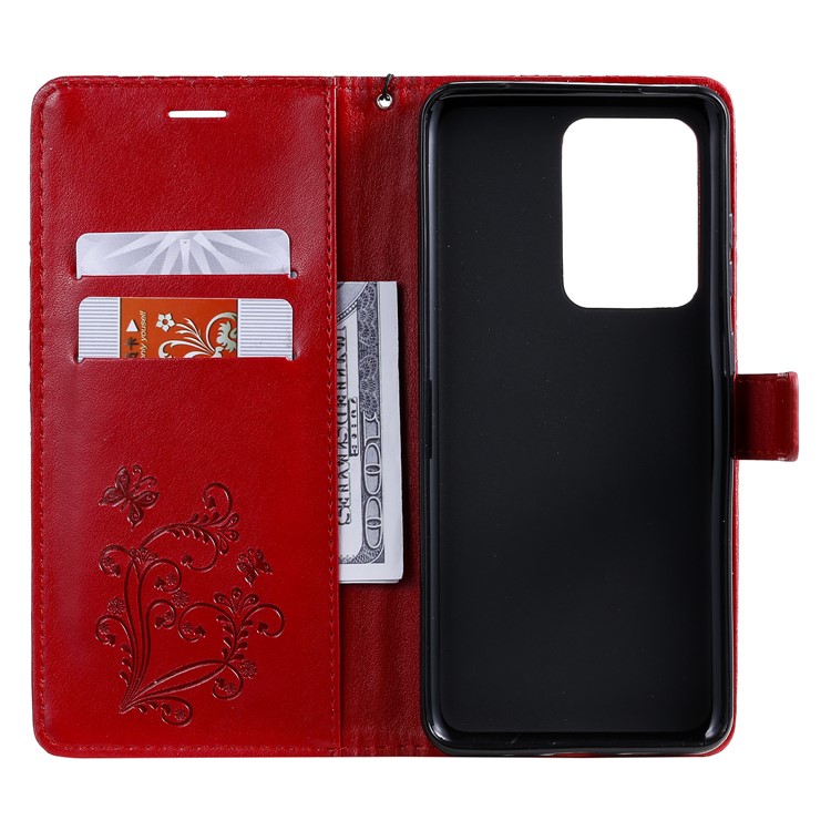 Imprint Butterfly Leather Wallet Case for Samsung Galaxy S20 Ultra/S11 Plus - Red-5