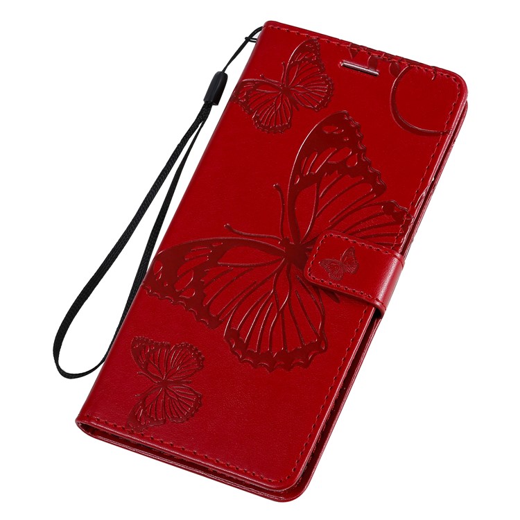 Imprint Butterfly Leather Wallet Case for Samsung Galaxy S20 Ultra/S11 Plus - Red-6