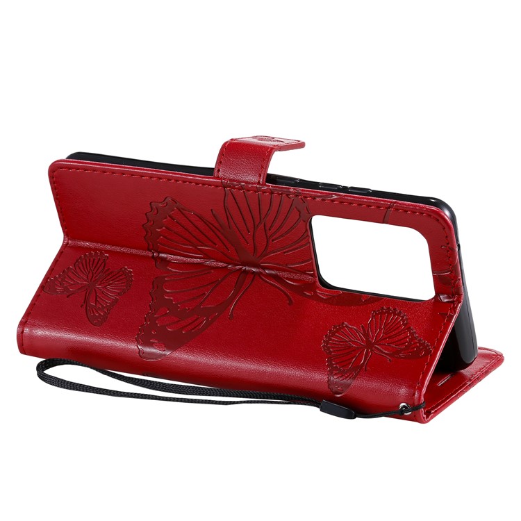 Imprint Butterfly Leather Wallet Case for Samsung Galaxy S20 Ultra/S11 Plus - Red-8