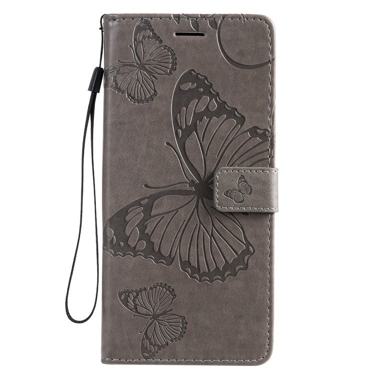 Imprint Butterfly Leather Wallet Case for Samsung Galaxy S20 Ultra - Grey-2