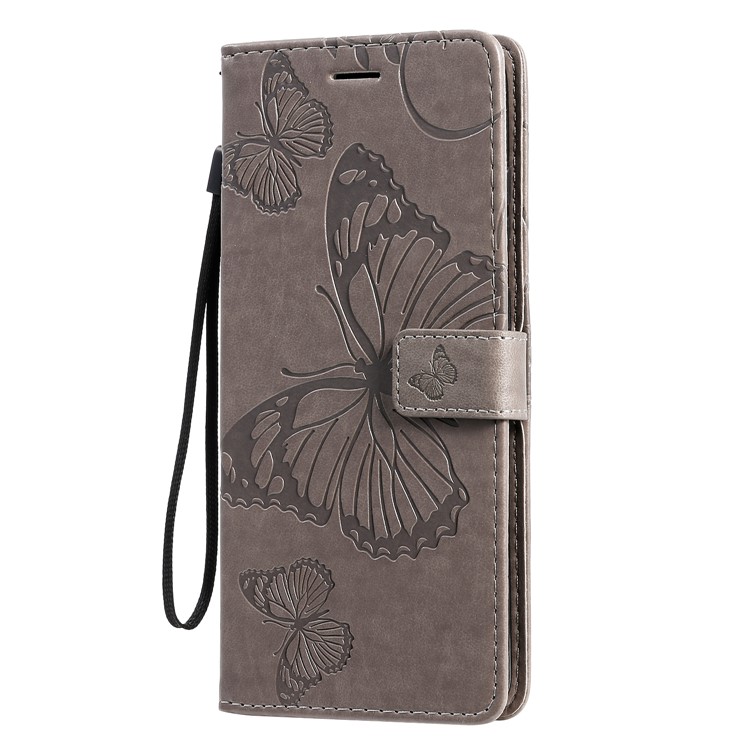 Imprint Butterfly Leather Wallet Case for Samsung Galaxy S20 Ultra - Grey-3