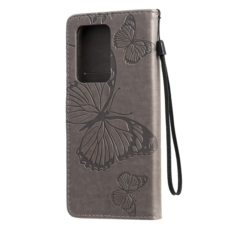 Imprint Butterfly Leather Wallet Case for Samsung Galaxy S20 Ultra - Grey-4