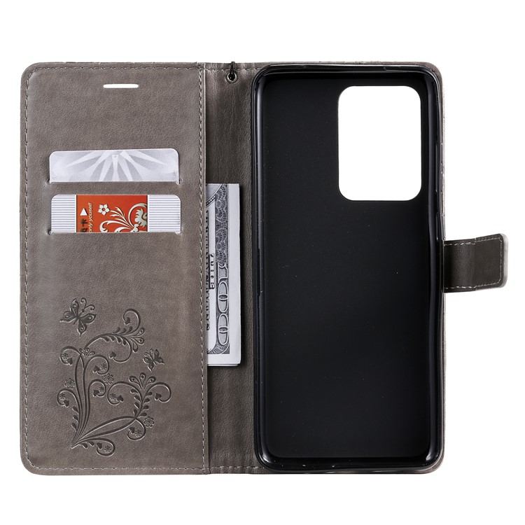 Imprint Butterfly Leather Wallet Case for Samsung Galaxy S20 Ultra - Grey-5
