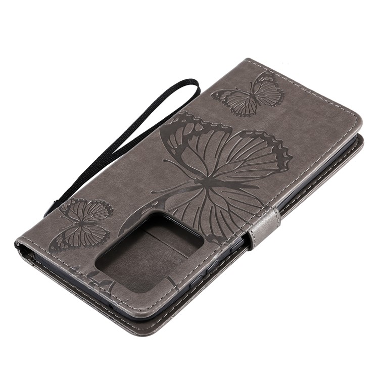 Imprint Butterfly Leather Wallet Case for Samsung Galaxy S20 Ultra - Grey-7