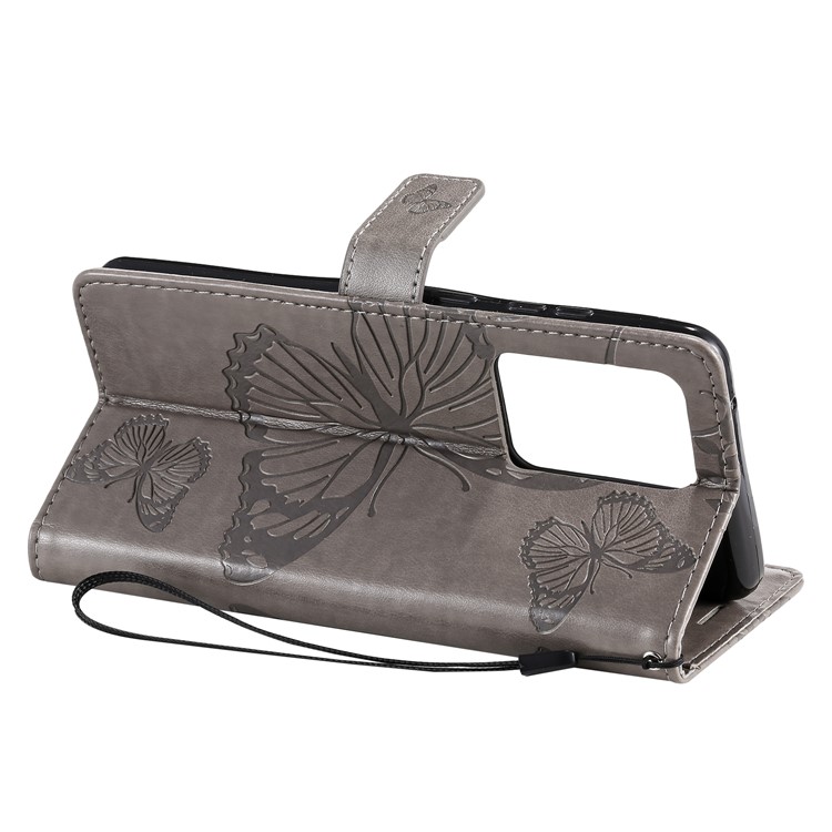 Imprint Butterfly Leather Wallet Case for Samsung Galaxy S20 Ultra - Grey-8